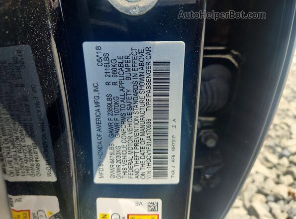 1HGCV1F31JA170936 2018 HONDA ACCORD Black Vista del compartimento del motor