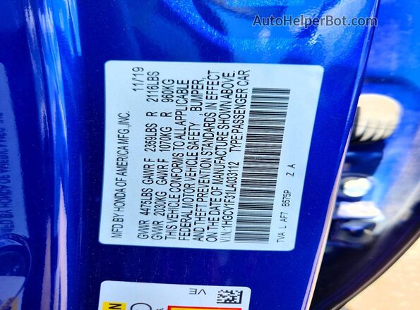 1HGCV1F31LA033112 2020 HONDA ACCORD Blue ძრავის განყოფილების ხედი