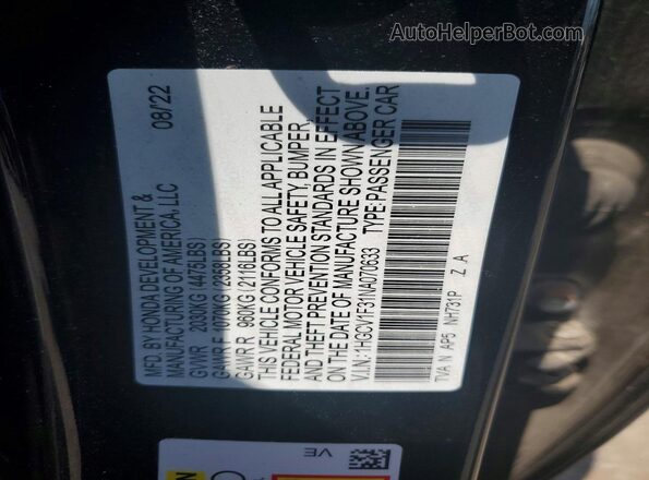 1HGCV1F31NA070633 2022 HONDA ACCORD Black VIN կոդի պիտակի տեսք