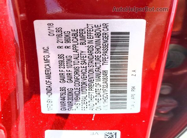 1HGCV1F32JA083496 2018 HONDA ACCORD Red Widok komory silnika