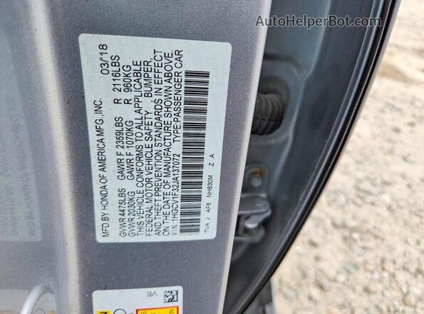 1HGCV1F32JA137072 2018 HONDA ACCORD Silver Widok komory silnika