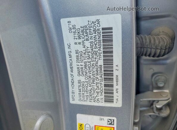 1HGCV1F32JA235468 2018 HONDA ACCORD Серебряный Вид подкапотного пространства