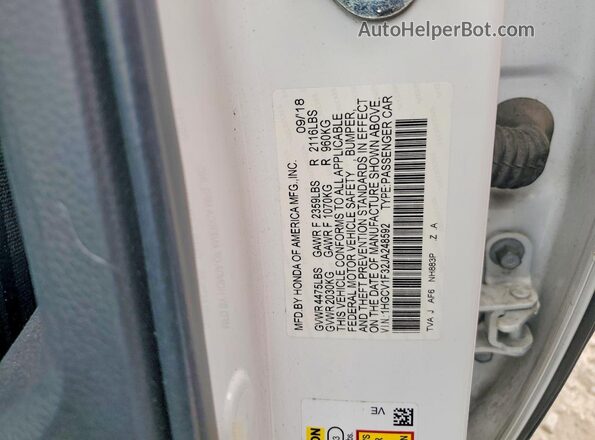 1HGCV1F32JA248592 2018 HONDA ACCORD White Widok naklejki z numerem VIN