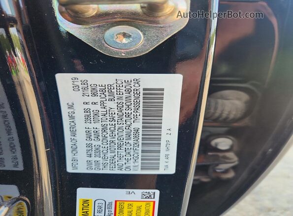 1HGCV1F32KA065940 2019 HONDA ACCORD Black Vista del compartimento del motor