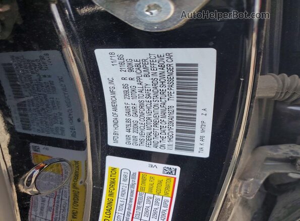 1HGCV1F33KA016276 2019 HONDA ACCORD Black Vista de la etiqueta del VIN