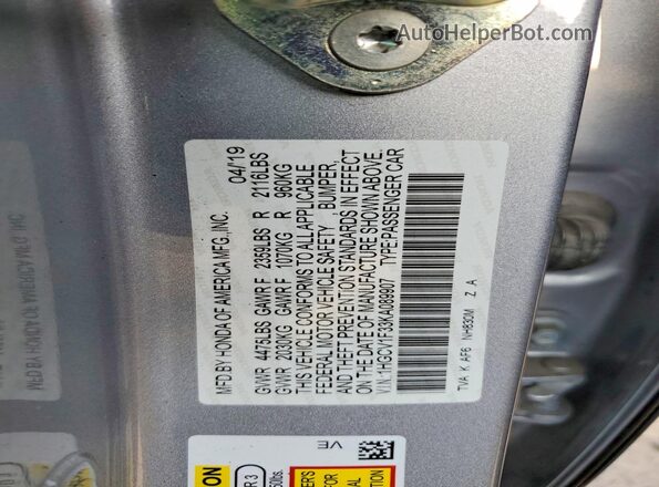 1HGCV1F33KA089907 2019 HONDA ACCORD Silver ძრავის განყოფილების ხედი