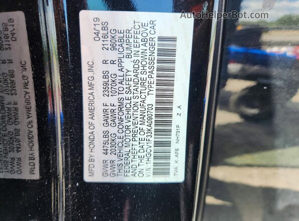 1HGCV1F33KA090703 2019 HONDA ACCORD Black 