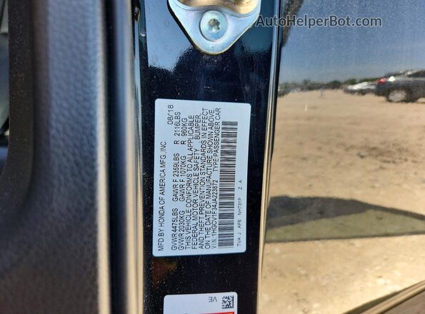 1HGCV1F34JA223872 2018 HONDA ACCORD Black Vista del compartimento del motor