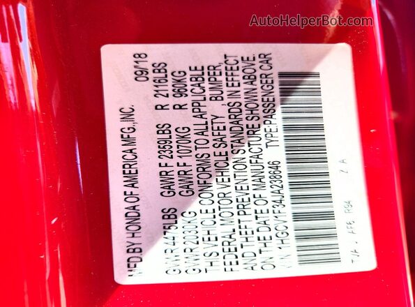 1HGCV1F34JA238646 2018 HONDA ACCORD Red Widok komory silnika