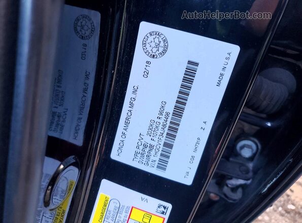 1HGCV1F34JA804496 2018 HONDA ACCORD Black ძრავის განყოფილების ხედი