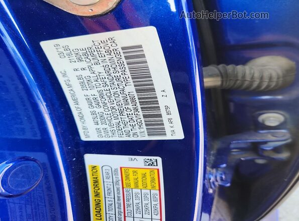 1HGCV1F34KA066071 2019 HONDA ACCORD Blue Vista de la etiqueta del VIN