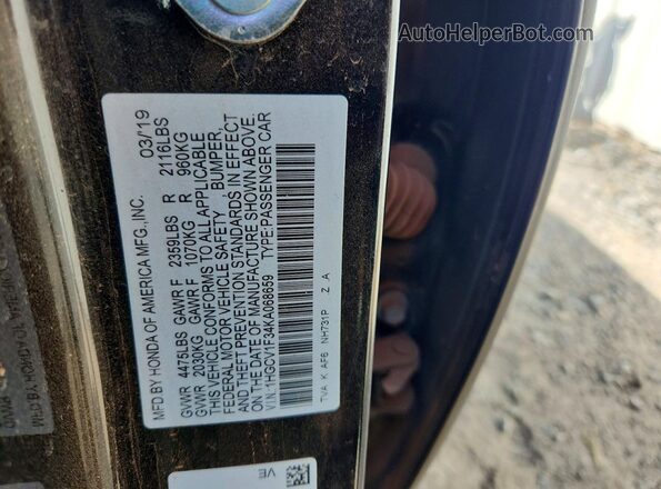 1HGCV1F34KA068659 2019 HONDA ACCORD Black Вид підкапотного простору