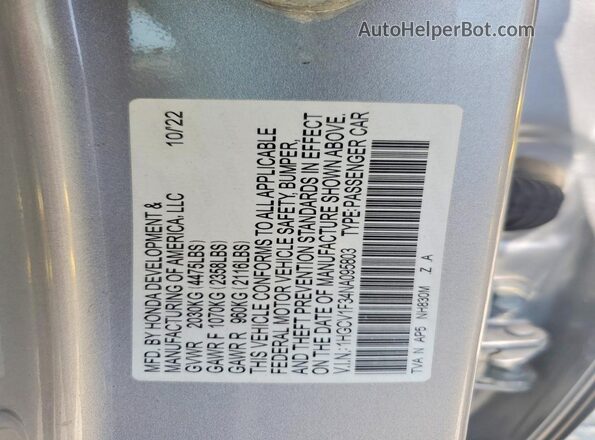 1HGCV1F34NA095803 2022 HONDA ACCORD Gray Вид підкапотного простору