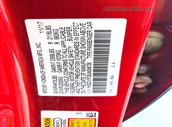 1HGCV1F35JA054736 2018 HONDA ACCORD Red Вид підкапотного простору