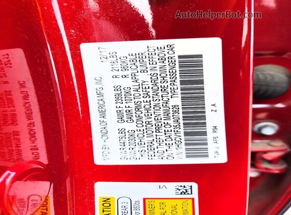 1HGCV1F35JA073626 2018 HONDA ACCORD Red Engine compartment view