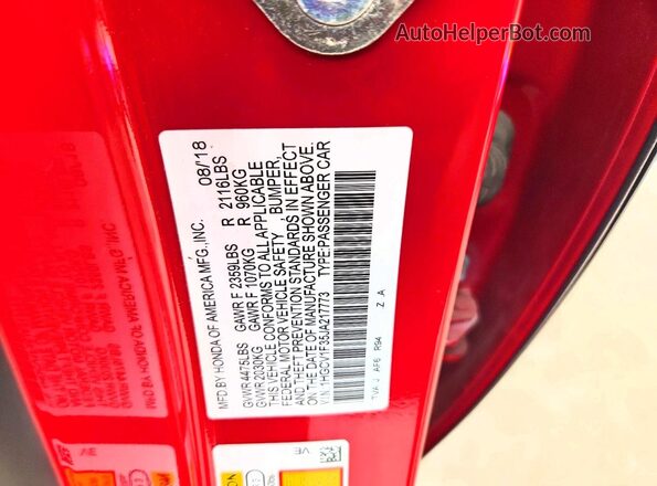 1HGCV1F35JA217773 2018 HONDA ACCORD Red Շարժիչի բաժամունքի տեսք
