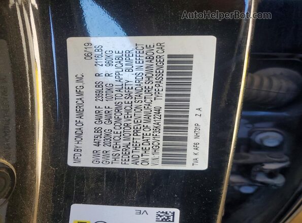 1HGCV1F35KA122440 2019 HONDA ACCORD Black Вид підкапотного простору