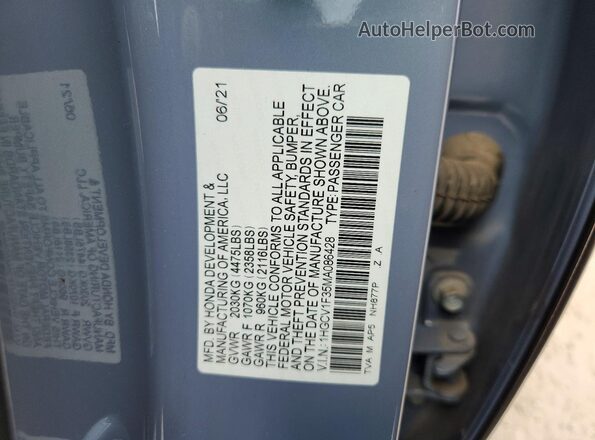 1HGCV1F35MA086428 2021 HONDA ACCORD Blue Вид підкапотного простору