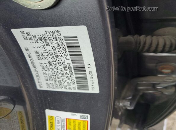 1HGCV1F36KA051040 2019 HONDA ACCORD Gray Widok naklejki z numerem VIN