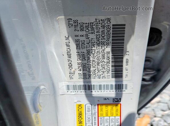 1HGCV1F36LA041190 2020 HONDA ACCORD White Widok naklejki z numerem VIN