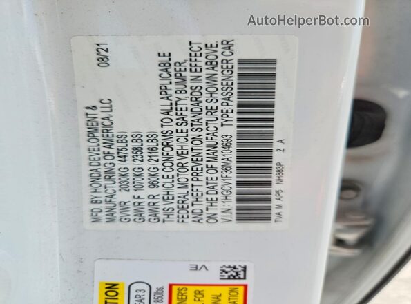 1HGCV1F36MA104693 2021 HONDA ACCORD White ძრავის განყოფილების ხედი