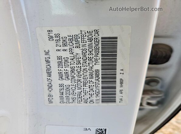 1HGCV1F37JA248569 2018 HONDA ACCORD White ძრავის განყოფილების ხედი