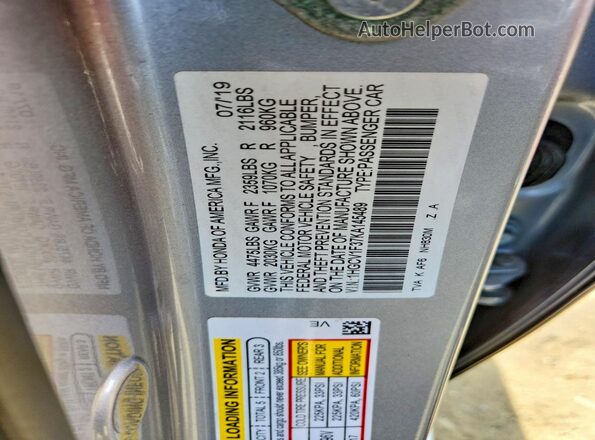 1HGCV1F37KA145489 2019 HONDA ACCORD Silver Widok komory silnika