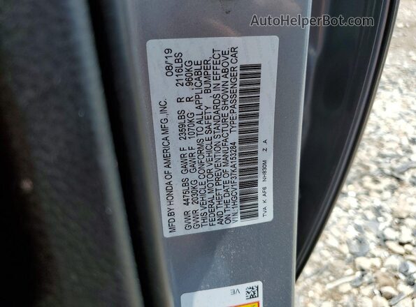 1HGCV1F37KA153284 2019 HONDA ACCORD Silver VIN sticker view