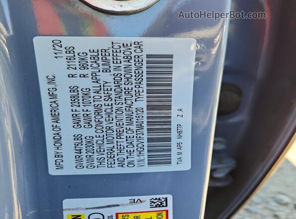 1HGCV1F37MA015120 2021 HONDA ACCORD Gray Вид підкапотного простору