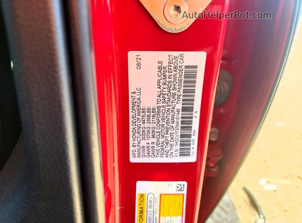 1HGCV1F37MA101446 2021 HONDA ACCORD Red Vista de la etiqueta del VIN