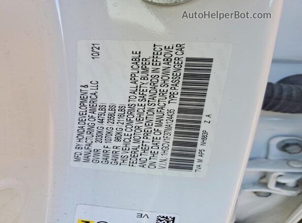 1HGCV1F37MA124435 2021 HONDA ACCORD White Vista del compartimento del motor