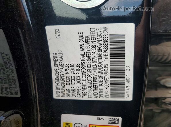 1HGCV1F37NA032355 2022 HONDA ACCORD Black Engine compartment view