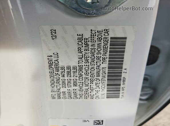 1HGCV1F37NA124176 2022 HONDA ACCORD White VIN კოდის სტიკერის ხედი