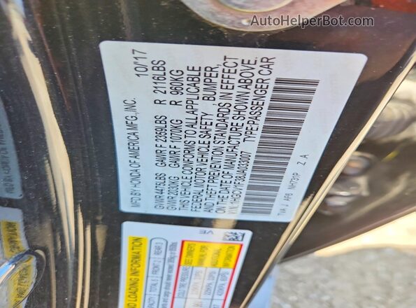 1HGCV1F38JA033007 2018 HONDA ACCORD Black Вид підкапотного простору