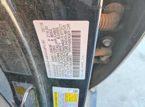 1HGCV1F38JA166513 2018 HONDA ACCORD Black Vista de la etiqueta del VIN