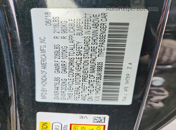 1HGCV1F38JA188835 2018 HONDA ACCORD Черный Вид подкапотного пространства