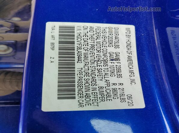 1HGCV1F38LA094442 2020 HONDA ACCORD Blue Շարժիչի բաժամունքի տեսք