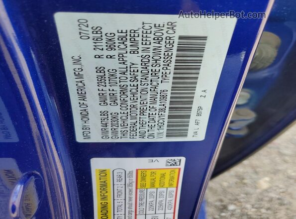 1HGCV1F38LA109876 2020 HONDA ACCORD Blue Вид підкапотного простору