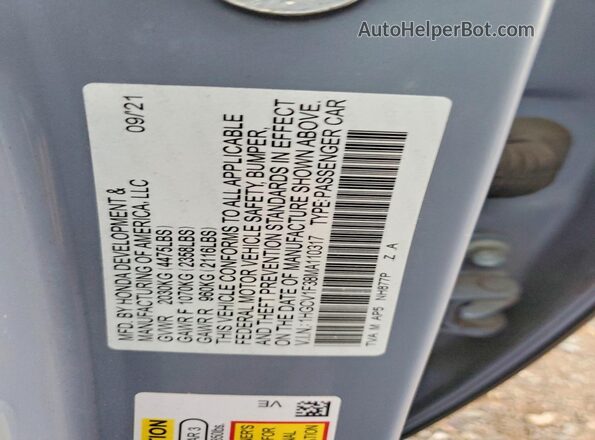 1HGCV1F38MA110317 2021 HONDA ACCORD Gray Вид підкапотного простору