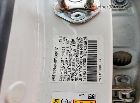 1HGCV1F39KA014449 2019 HONDA ACCORD White Вид підкапотного простору