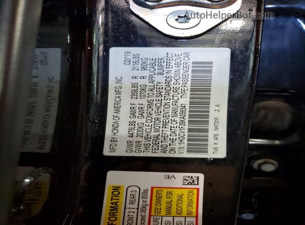 1HGCV1F39KA056541 2019 HONDA ACCORD Черный Вид наклейки с VIN-кодом