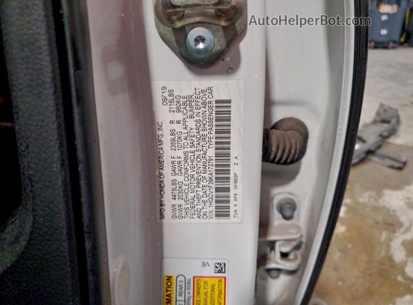 1HGCV1F39KA172791 2019 HONDA ACCORD Белый Вид наклейки с VIN-кодом