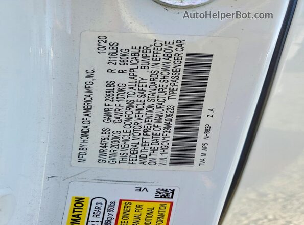1HGCV1F39MA009223 2021 HONDA ACCORD White Engine compartment view
