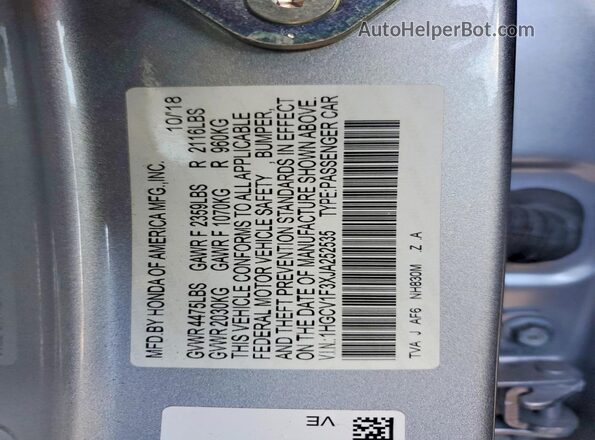 1HGCV1F3XJA252535 2018 HONDA ACCORD Silver Вид наклейки з VIN-кодом