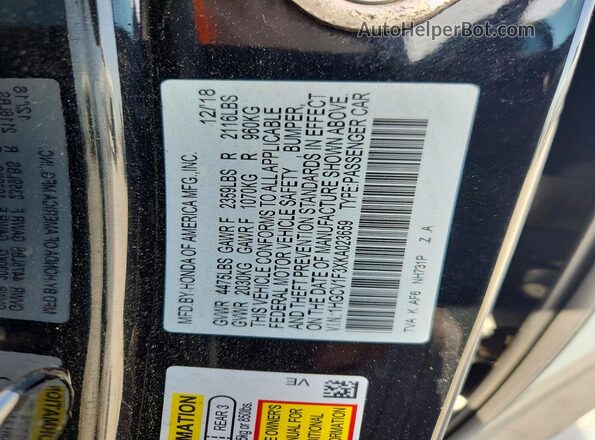 1HGCV1F3XKA023659 2019 HONDA ACCORD Черный Вид наклейки с VIN-кодом