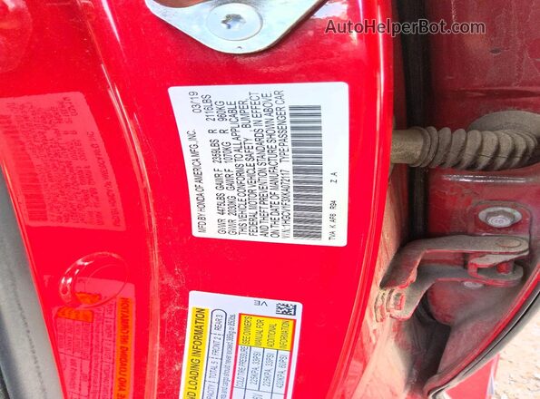 1HGCV1F3XKA072117 2019 HONDA ACCORD Red Vista del compartimento del motor