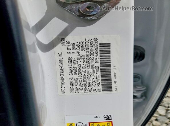 1HGCV1F3XLA102587 2020 HONDA ACCORD Белый Вид подкапотного пространства