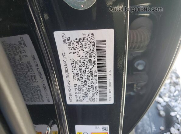 1HGCV1F3XLA139736 2020 HONDA ACCORD Черный Вид подкапотного пространства