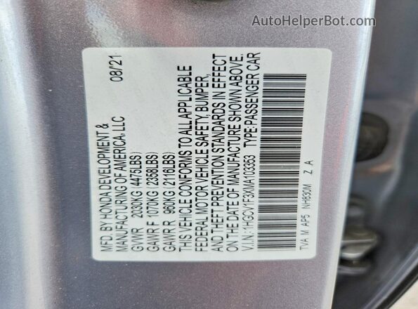 1HGCV1F3XMA103353 2021 HONDA ACCORD Silver Շարժիչի բաժամունքի տեսք