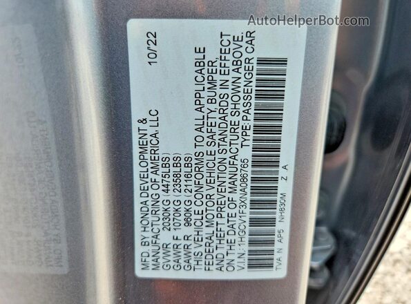 1HGCV1F3XNA086765 2022 HONDA ACCORD Gray Вид наклейки з VIN-кодом
